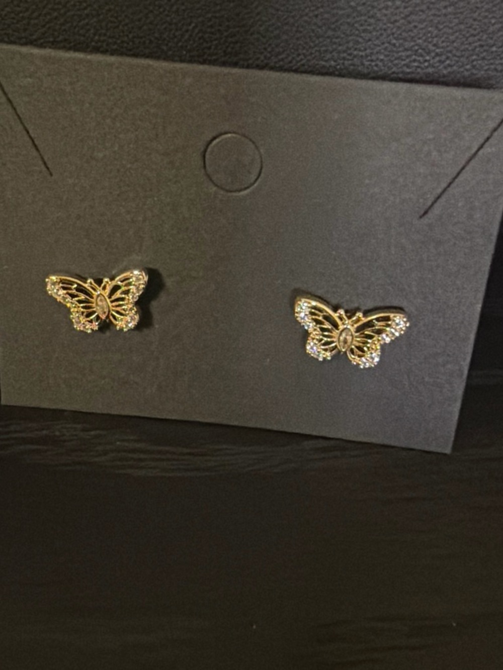 Gold Butterfly Stud Earrings for Women - Elegant Sparkle - Picture 4 of 4